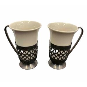 Gorham Irish Coffee Cups Silver-Plated Porcelain Inserts Set Of Two